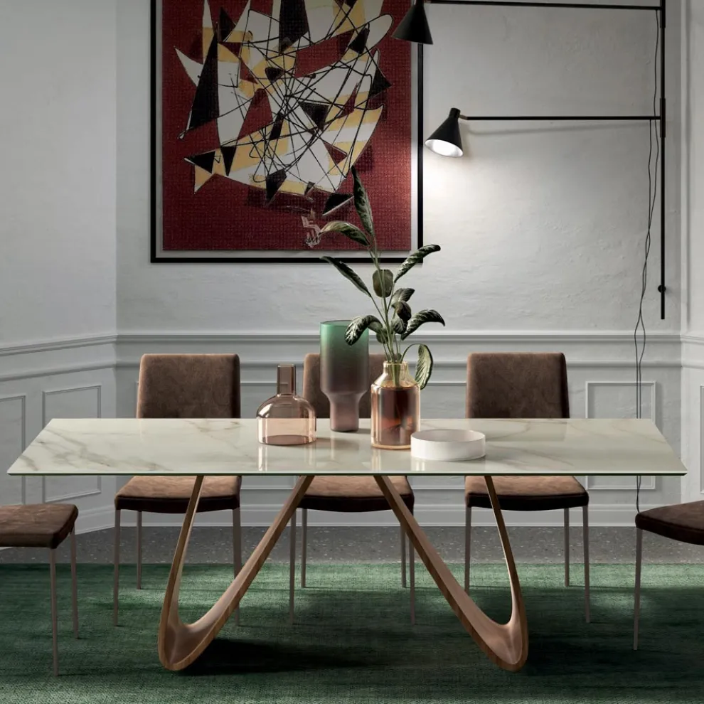 Fester rechteckiger Tisch mit Holzsockel, hergestellt in Italien – Equatore