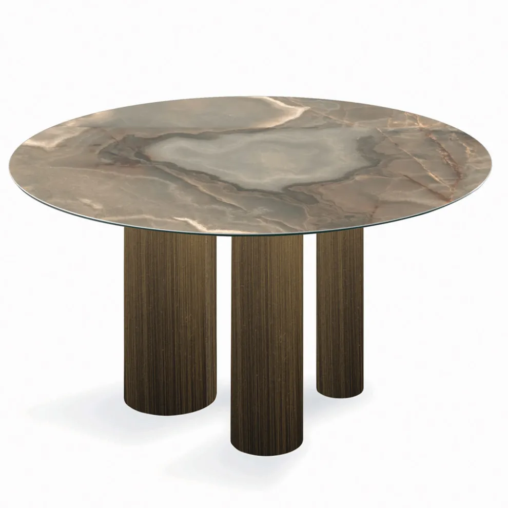 Fester runder Tisch aus Keramik und Stahl, hergestellt in Italien – Schere