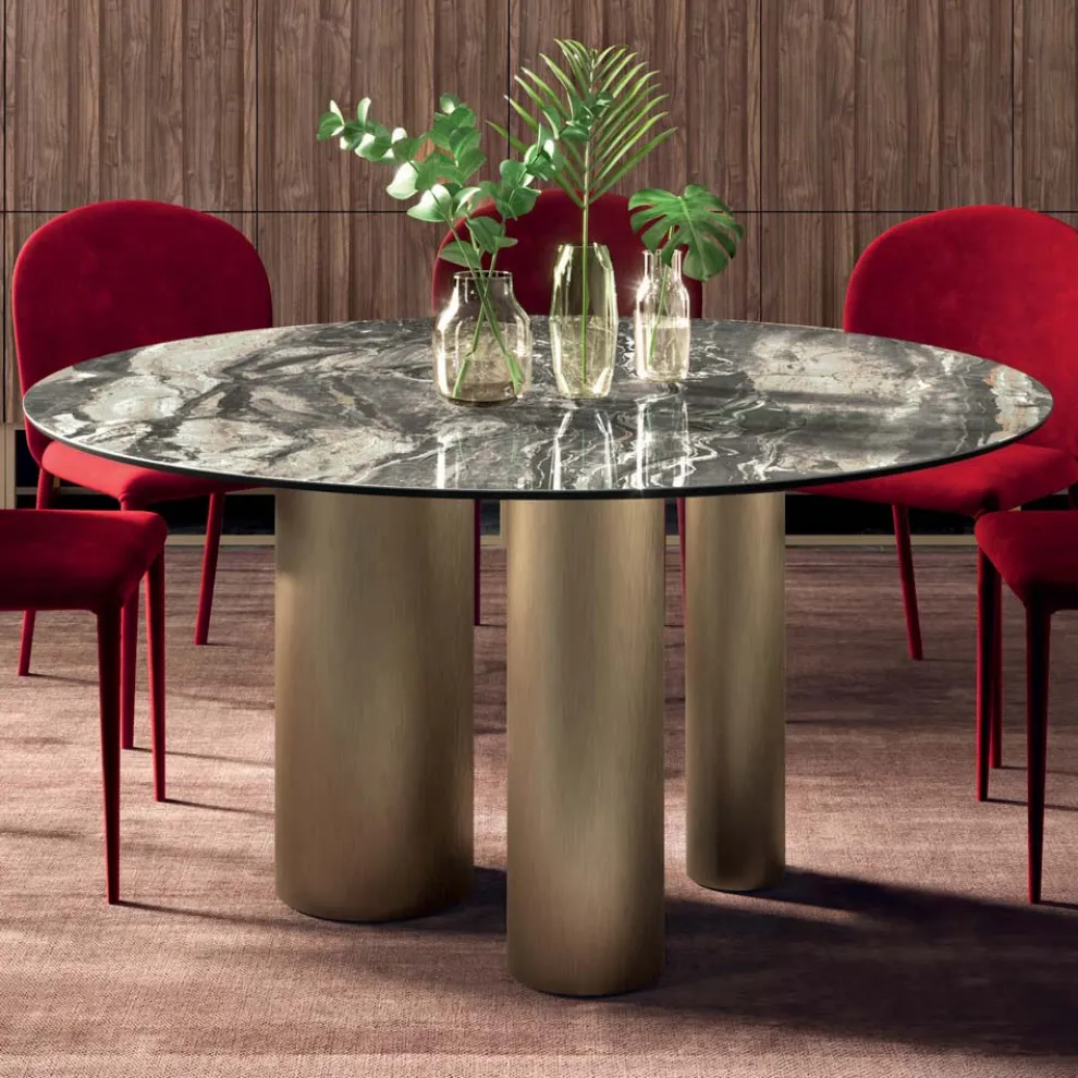 Fester runder Tisch mit Keramikplatte, hergestellt in Italien – Schere