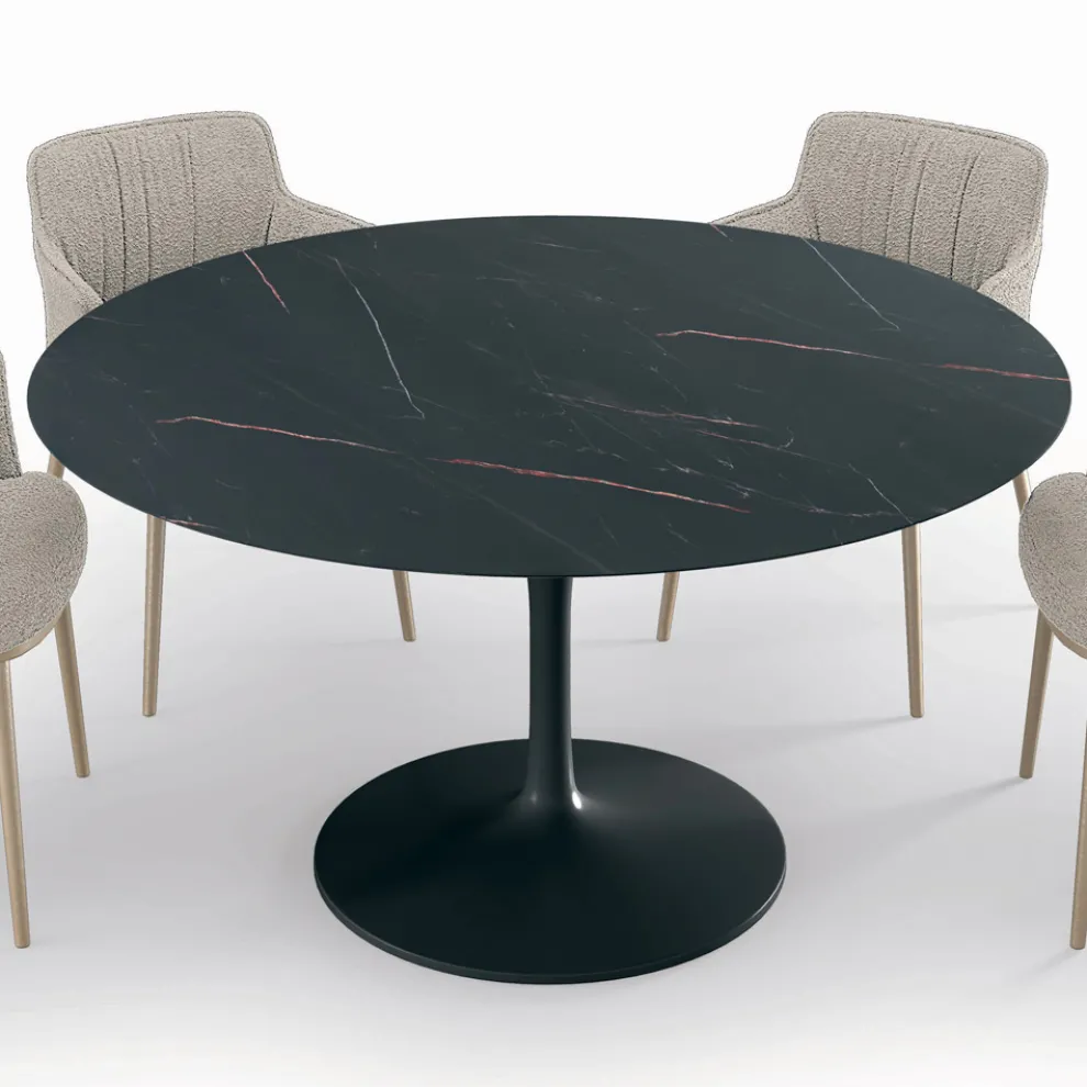 Fester runder Wohnzimmertisch aus Laminat und Aluminium, hergestellt in Italien – Dollars