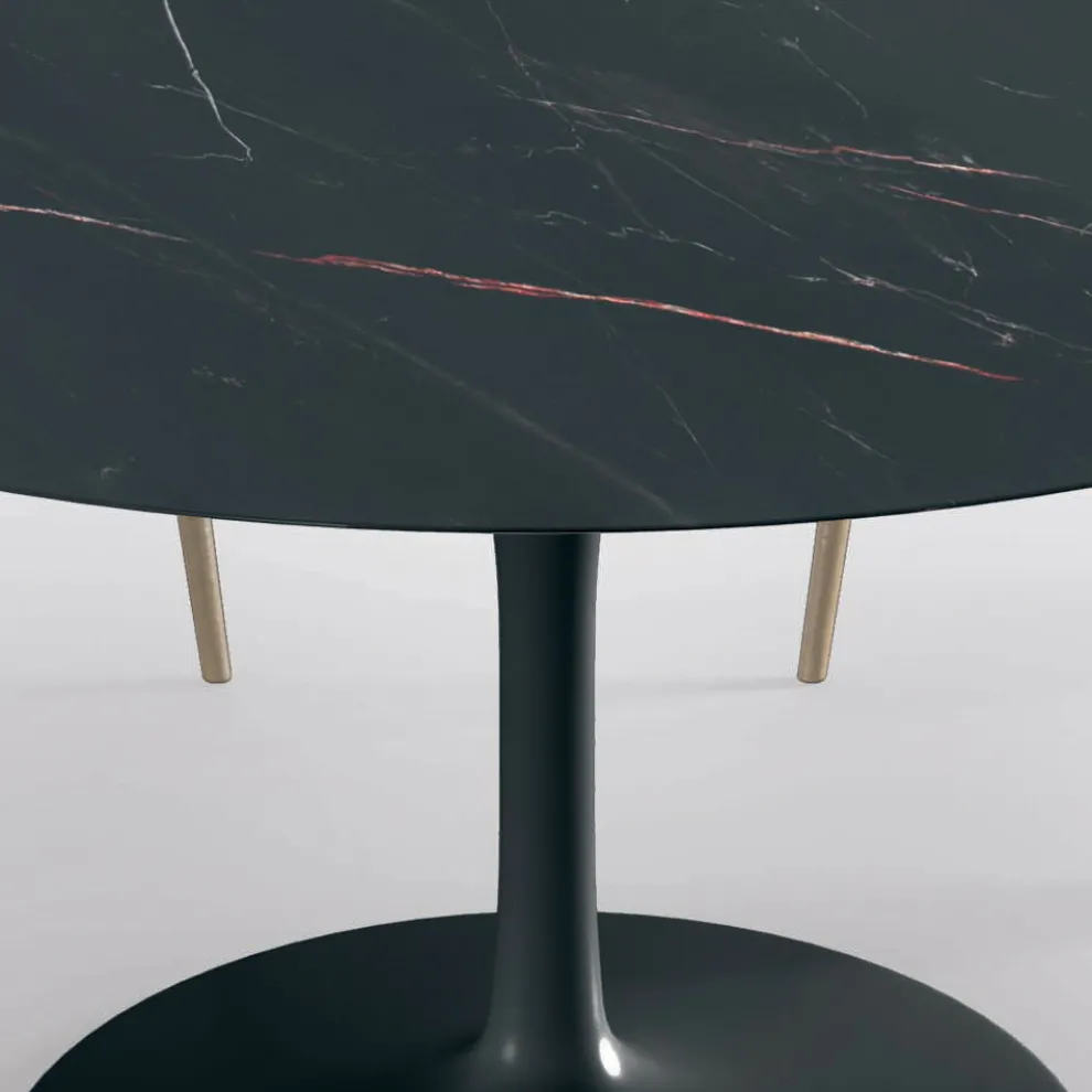 Fester runder Wohnzimmertisch aus Laminat und Aluminium, hergestellt in Italien – Dollars