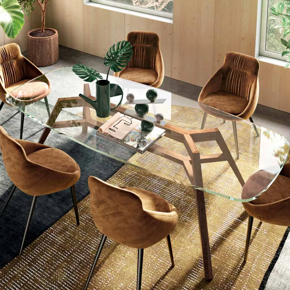 Fester Tisch aus extraklarem Glas und Esche, hergestellt in Italien – Norden