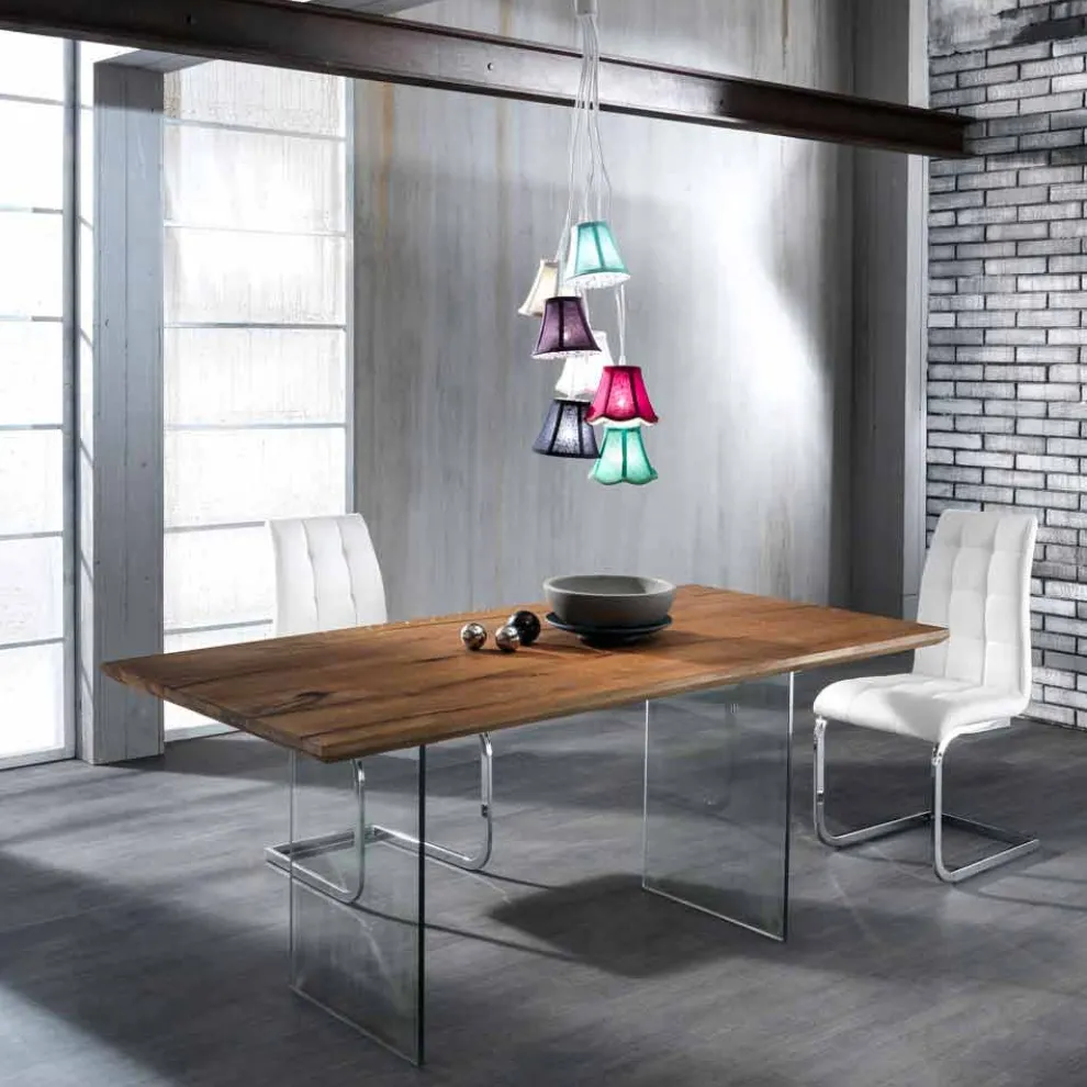 Fester Tisch aus Massivholz mit Tito Hartglasbeinen