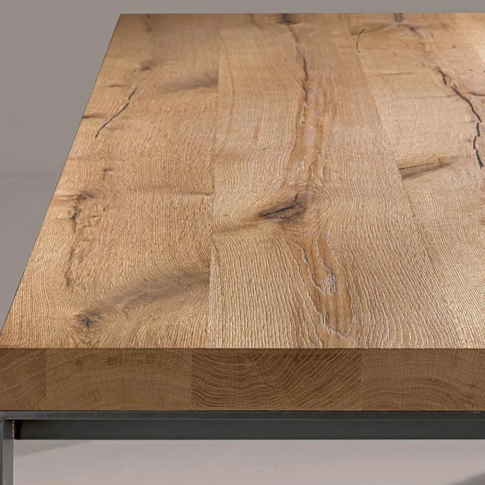 Fester Tisch aus natürlichem Spalteichenfurnier, hergestellt in Italien – Telmerini