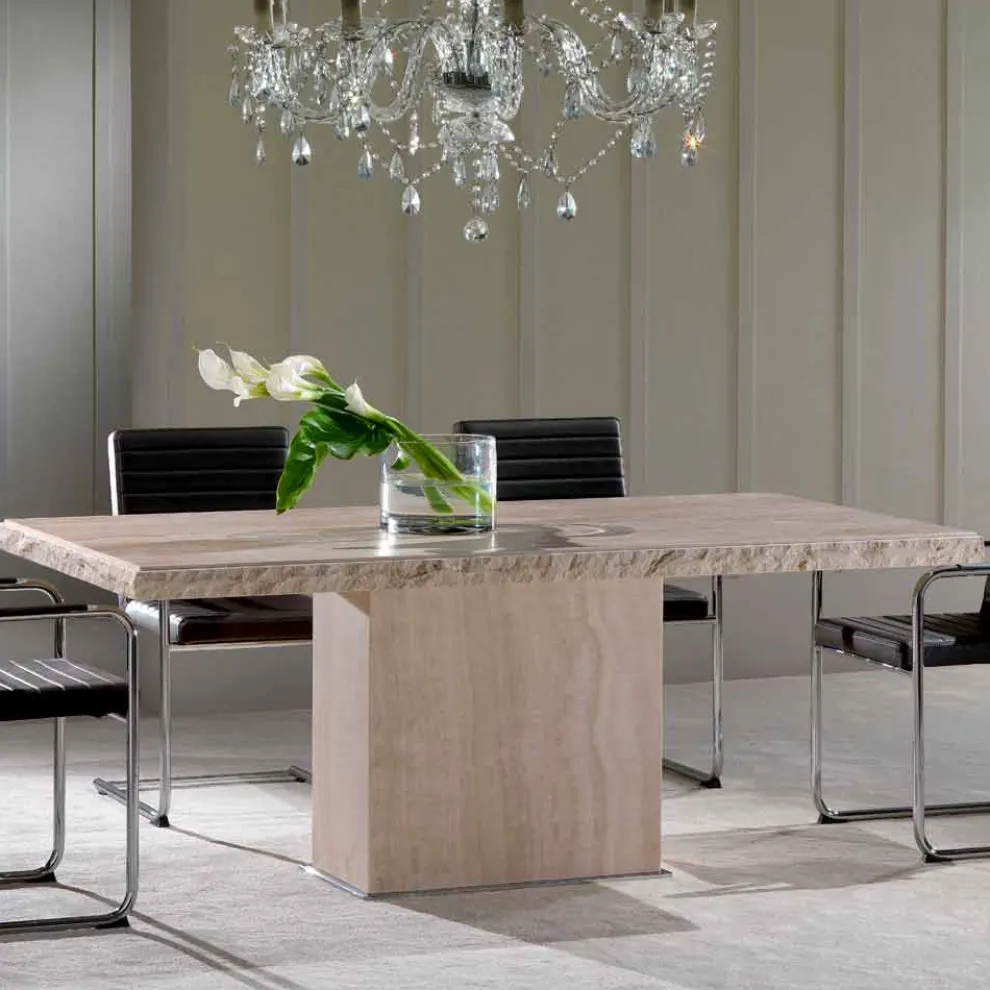 Fester Tisch aus Travertinstein mit Borte aus Stein Narciso