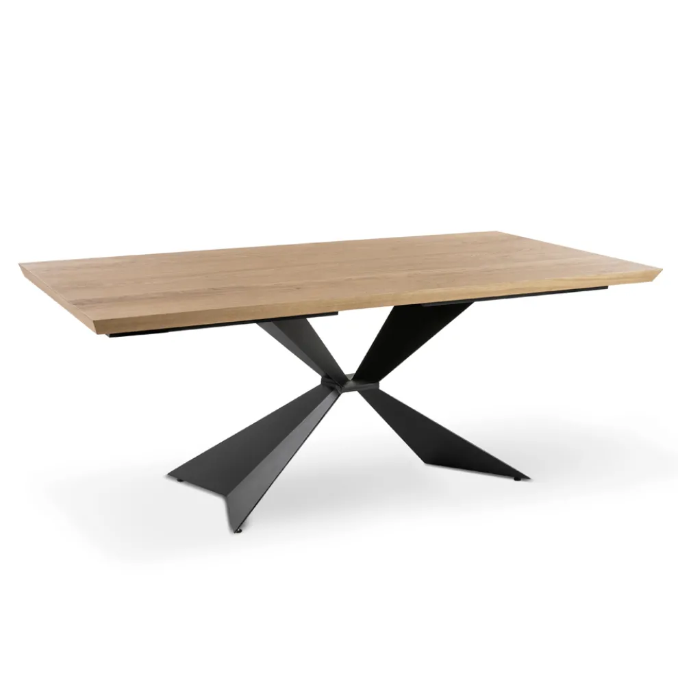 Fester Tisch mit Metallgestell und furnierter Eichenplatte – Marineblau