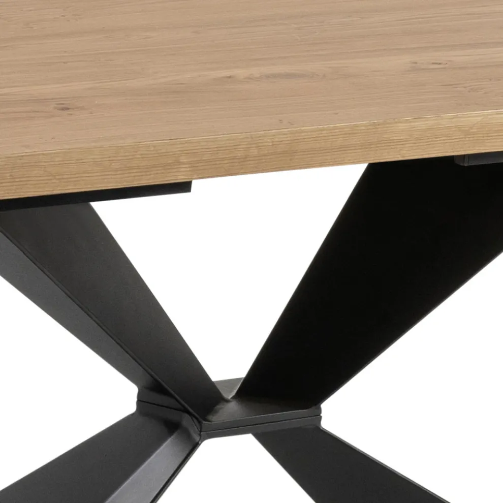 Fester Tisch mit Metallgestell und furnierter Eichenplatte – Marineblau