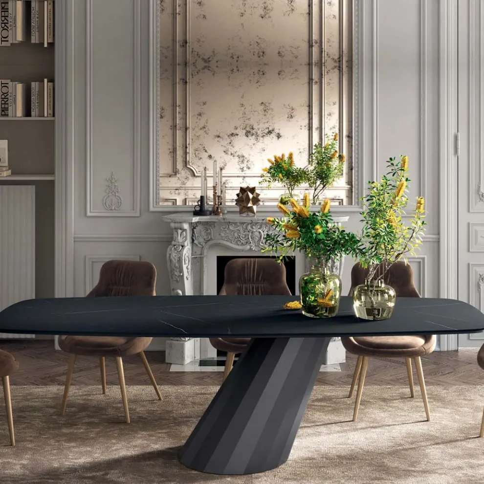 Fester Tisch mit tonnenförmiger Laminatplatte, hergestellt in Italien – Hose