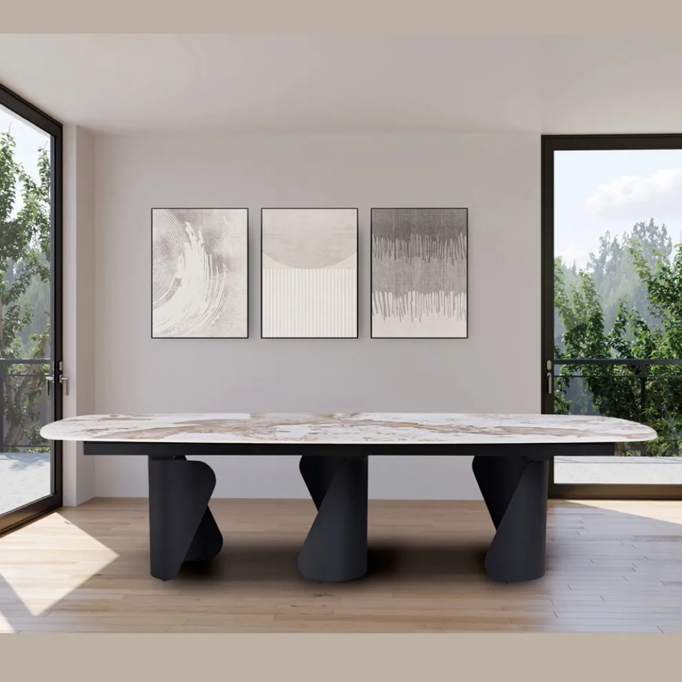 Fester Tisch 300x120 cm aus Metall und gesinterter Steinplatte - Valmira