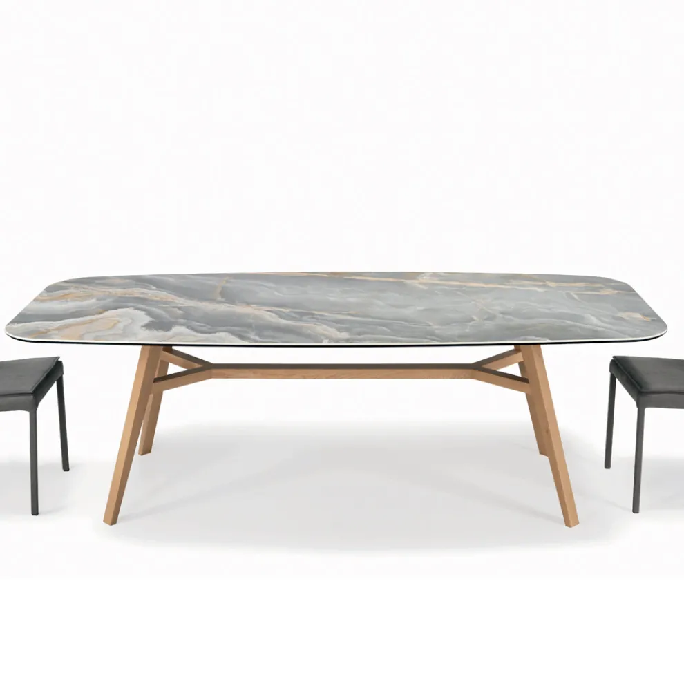 Fester tonnenförmiger Tisch aus Keramik und Eschenholz, hergestellt in Italien – Norden