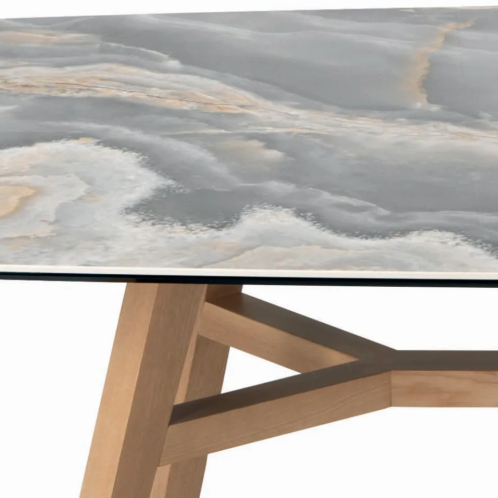 Fester tonnenförmiger Tisch aus Keramik und Eschenholz, hergestellt in Italien – Norden