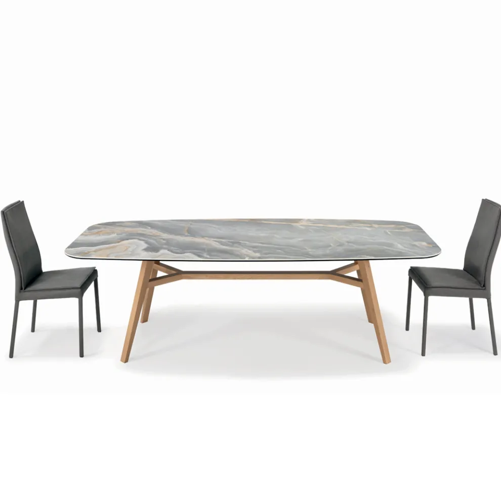 Fester tonnenförmiger Tisch aus Keramik und Eschenholz, hergestellt in Italien – Norden