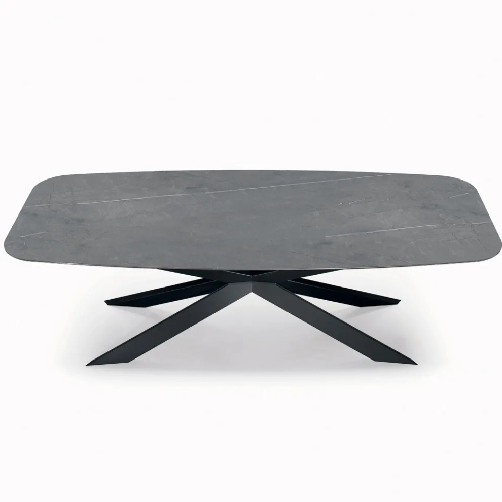 Fester tonnenförmiger Tisch mit Laminat- und Stahlplatte, hergestellt in Italien – Grotta