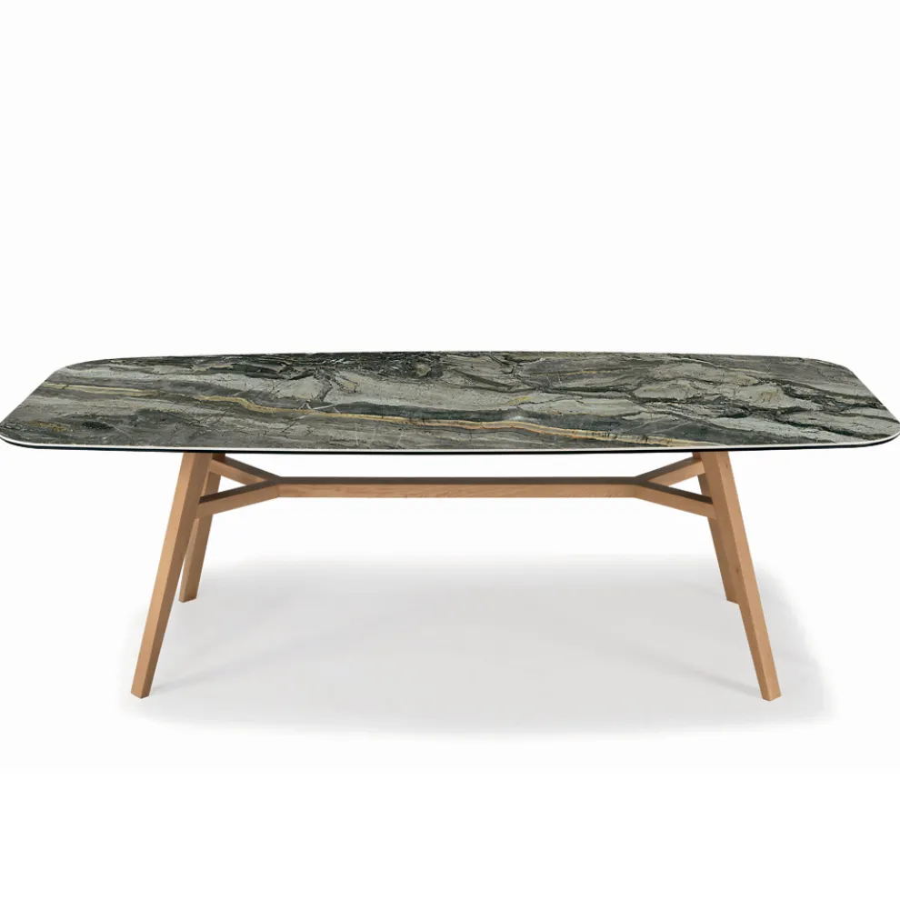 Fester tonnenförmiger Tisch mit Untergestell aus Canaletto-Walnuss-Esche, hergestellt in Italien – Norden