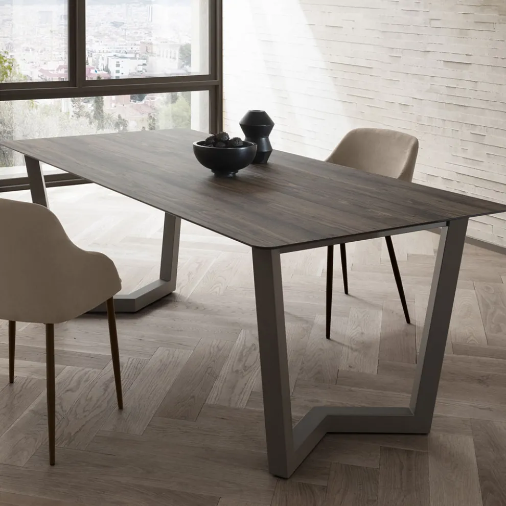 Feststehender Esstisch aus Metall und geschichtetem HPL Made in Italy - Bastiano