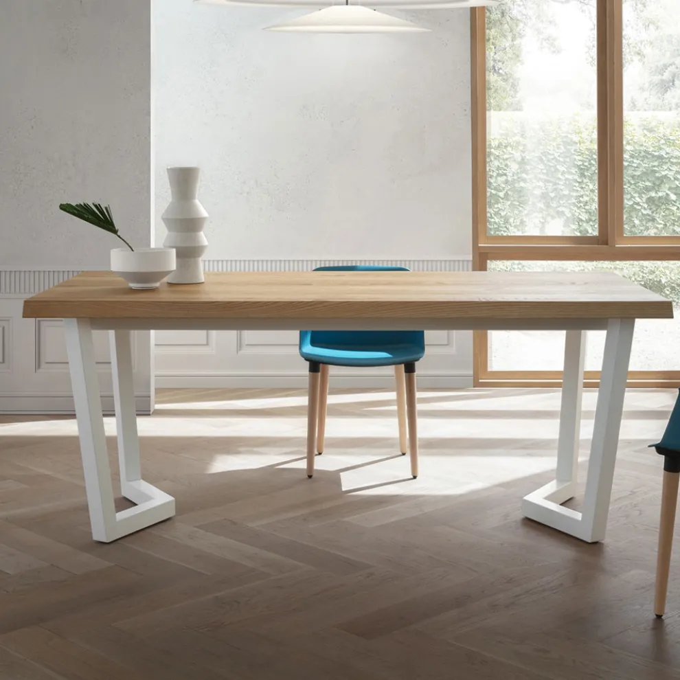 Feststehender Küchentisch aus Metall und Holzplatte Made in Italy - Bastiano