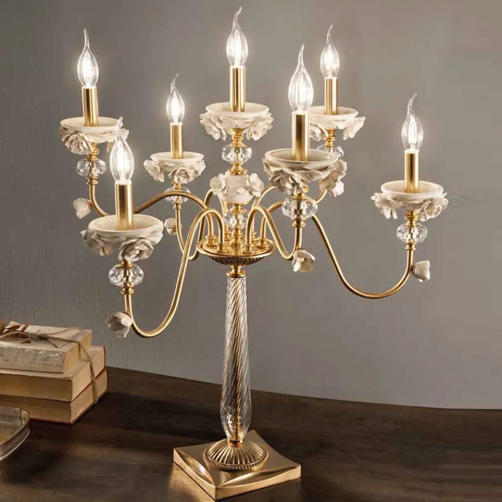 Flambeaux 7 Lights Klassische Lampe aus Porzellan und mundgeblasenem Glas - Eteria