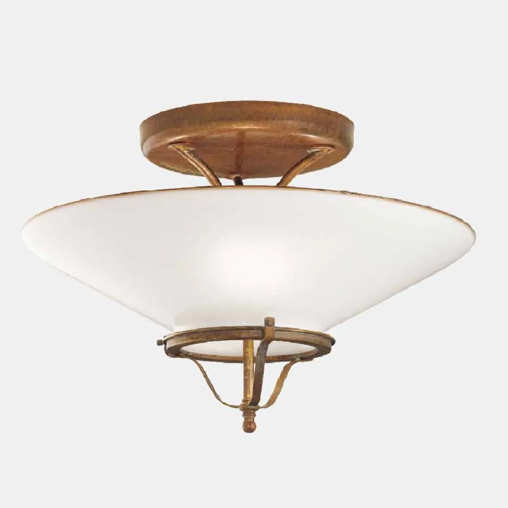 3-flammige Deckenlampe aus Messing und kegelförmigem Muranoglas - Country von Il Fanale