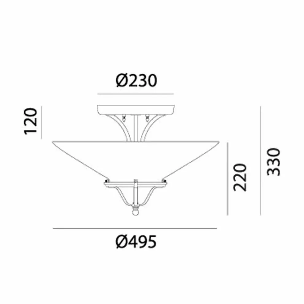3-flammige Deckenlampe aus Messing und kegelförmigem Muranoglas - Country von Il Fanale