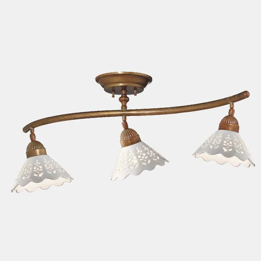 3-flammige Deckenlampe aus Messing und perforierter Keramik - Fiordipizzo von Il Fanale