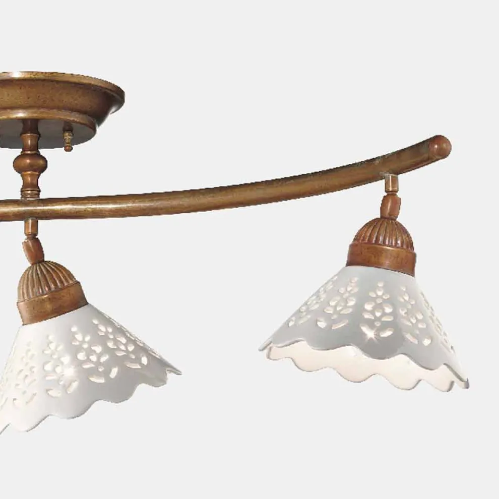 3-flammige Deckenlampe aus Messing und perforierter Keramik - Fiordipizzo von Il Fanale