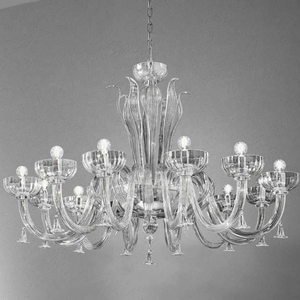 12-flammiger handgemachter venezianischer Glas-Kronleuchter, Made in Italy - Regina