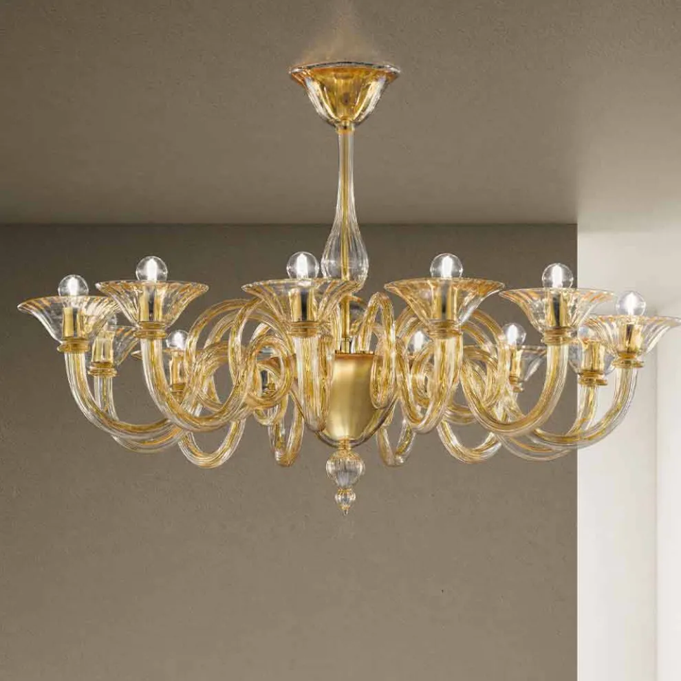 12-flammiger handgemachter venezianischer Glas-Kronleuchter Made in Italy - Margherita