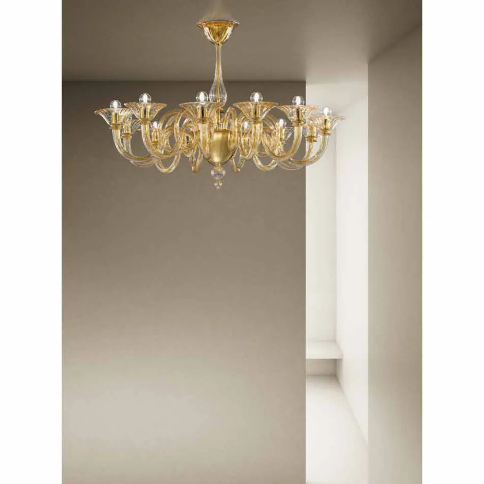 12-flammiger handgemachter venezianischer Glas-Kronleuchter Made in Italy - Margherita