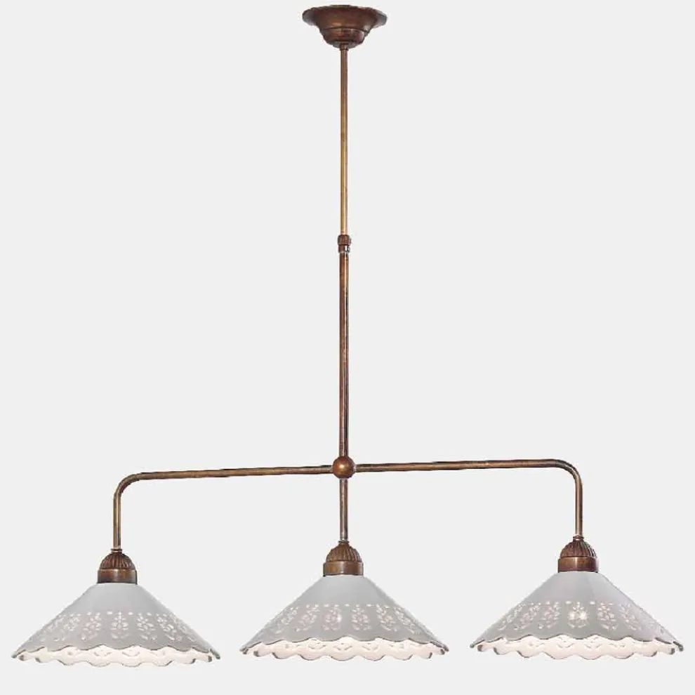 3-flammiger Kronleuchter aus Messing und perforierter Keramik - Fiordipizzo von Il Fanale