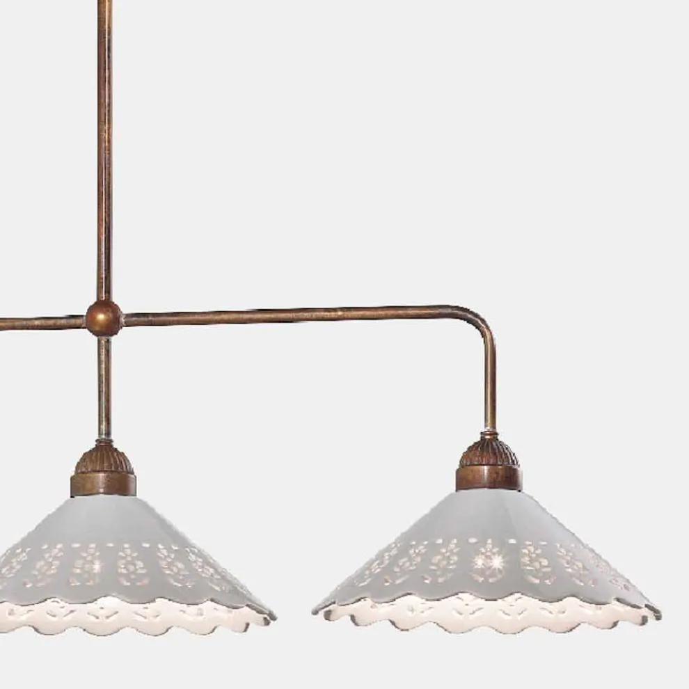 3-flammiger Kronleuchter aus Messing und perforierter Keramik - Fiordipizzo von Il Fanale