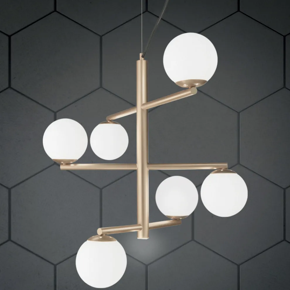 6-flammiger Kronleuchter aus lackiertem Metall mit Glasdiffusoren - Lido