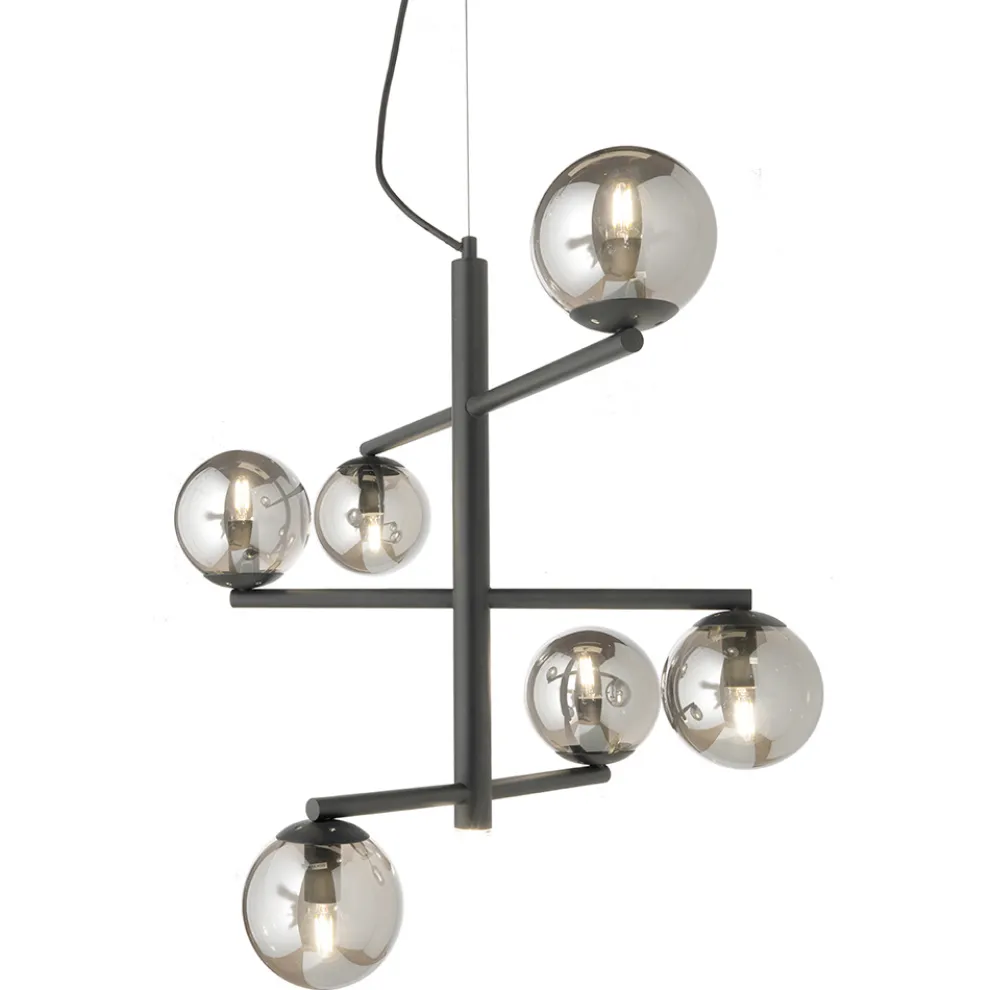 6-flammiger Kronleuchter aus lackiertem Metall mit Glasdiffusoren - Lido