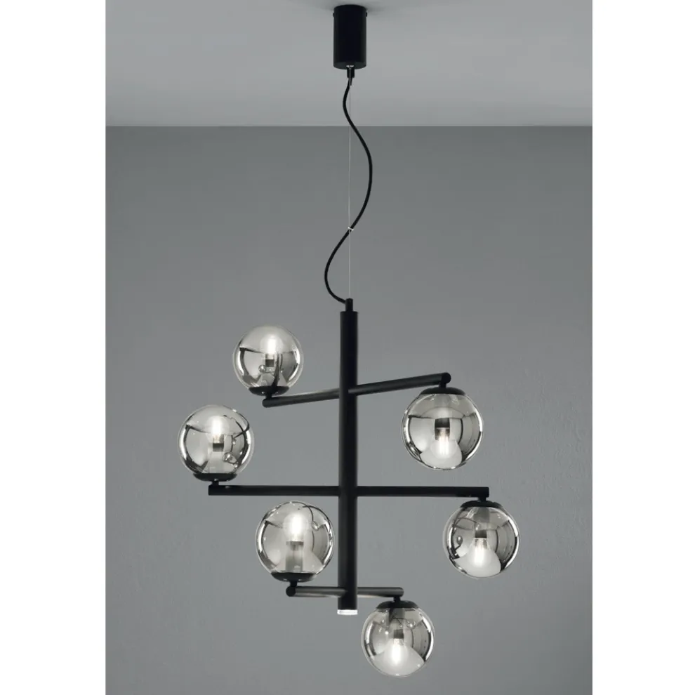 6-flammiger Kronleuchter aus lackiertem Metall mit Glasdiffusoren - Lido