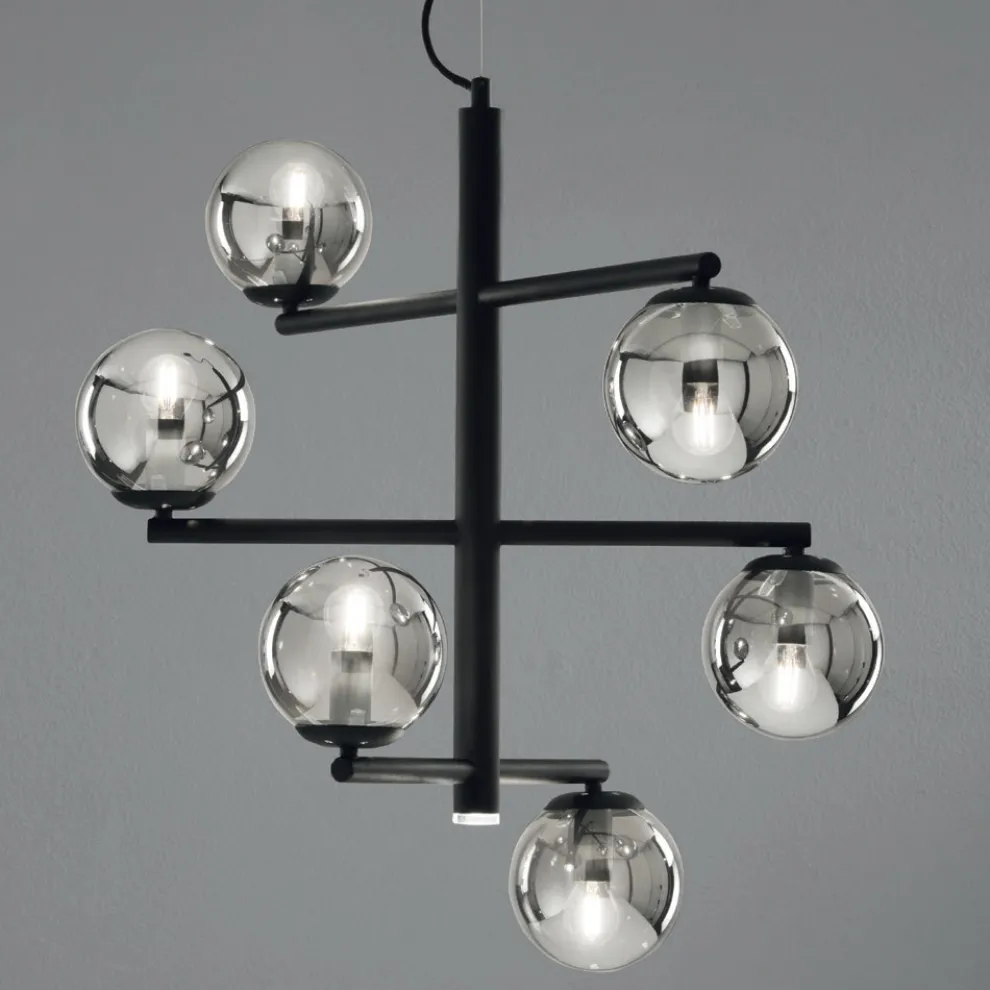 6-flammiger Kronleuchter aus lackiertem Metall mit Glasdiffusoren - Lido