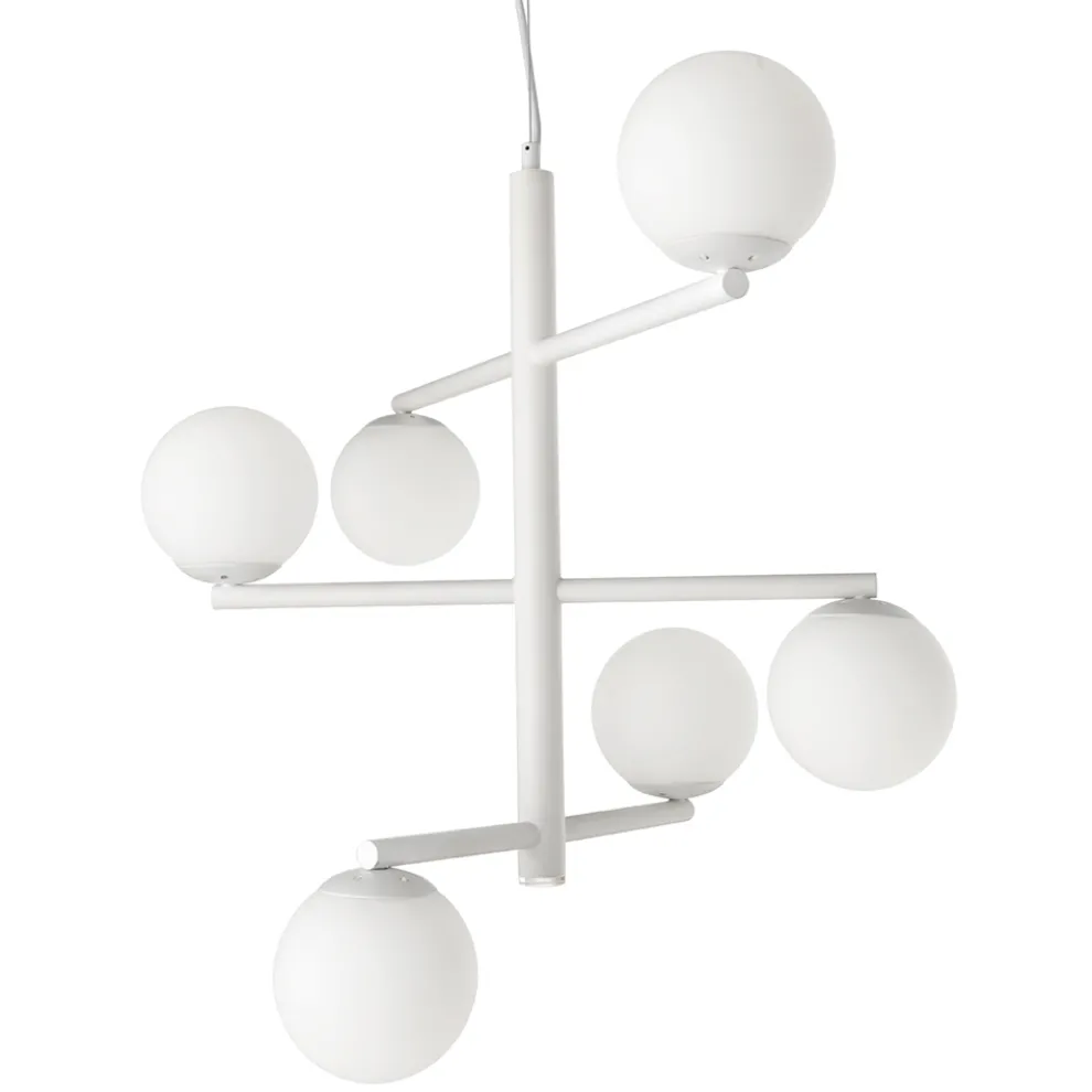 6-flammiger Kronleuchter aus lackiertem Metall mit Glasdiffusoren - Lido