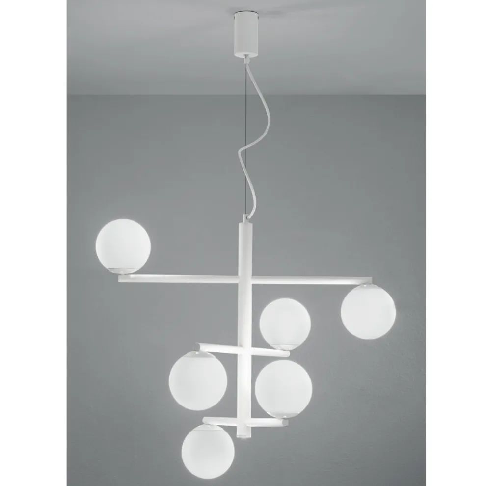 6-flammiger Kronleuchter aus lackiertem Metall mit Glasdiffusoren - Lido