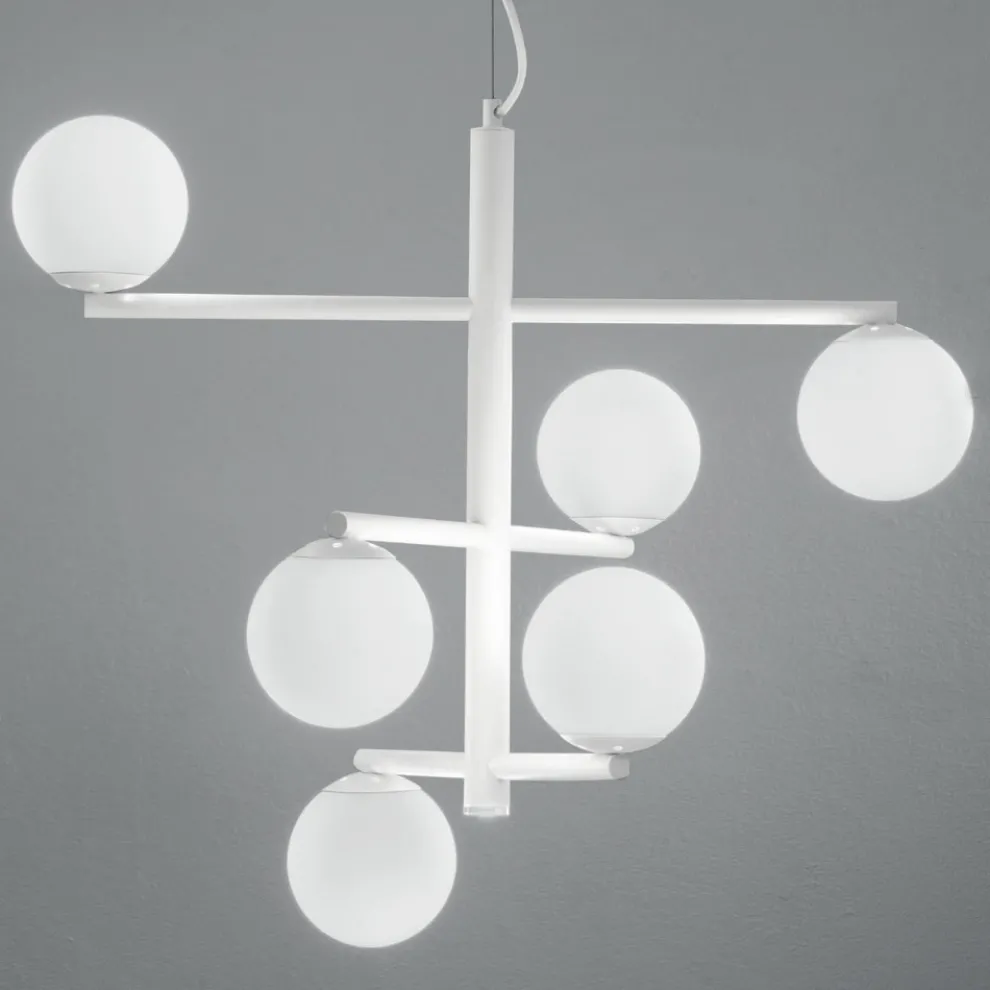 6-flammiger Kronleuchter aus lackiertem Metall mit Glasdiffusoren - Lido