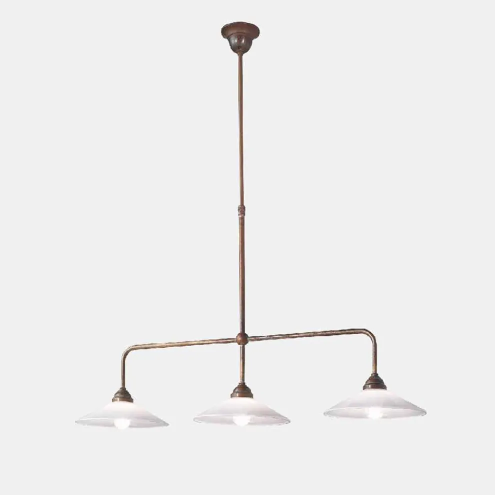 3-flammiger Kronleuchter aus antikem Messing und New Classic Glas - Tabià von Il Fanale