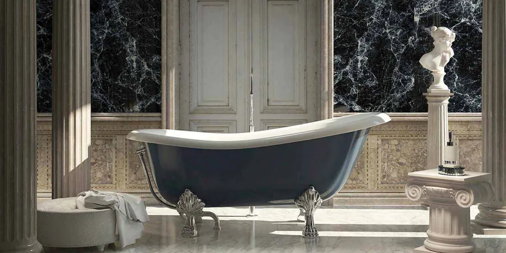 Freistehende Badewanne aus blaue Harz mit klassichen Design, Fregona