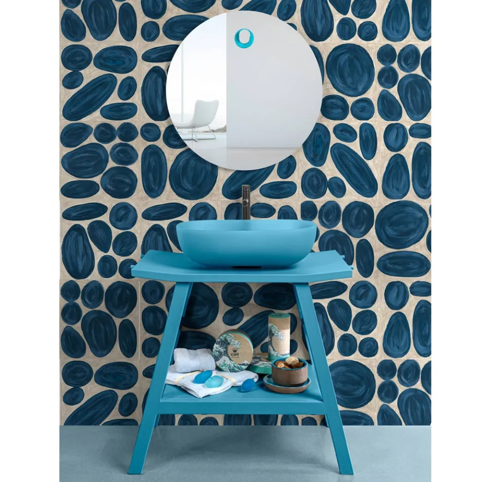 Freistehender Badezimmerschrank aus natürlichem blauem Teakholz mit Handtuchhaken - Crina