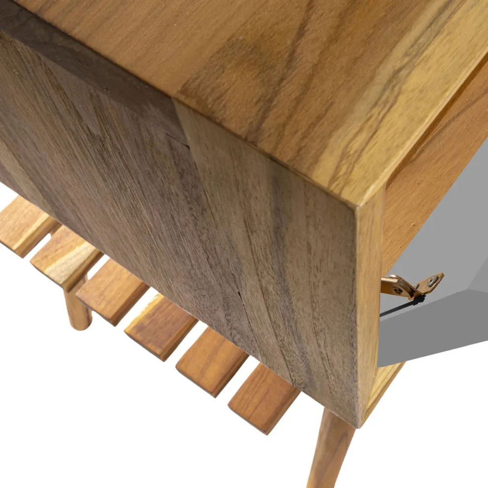 Freistehender Badezimmerschrank aus natürlichem Teakholz mit Mahagoni-Schublade - Gatien