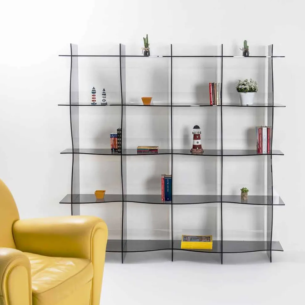 Freistehender Bücherschrank / moderne Designwand Pam Fumé, made in Italy