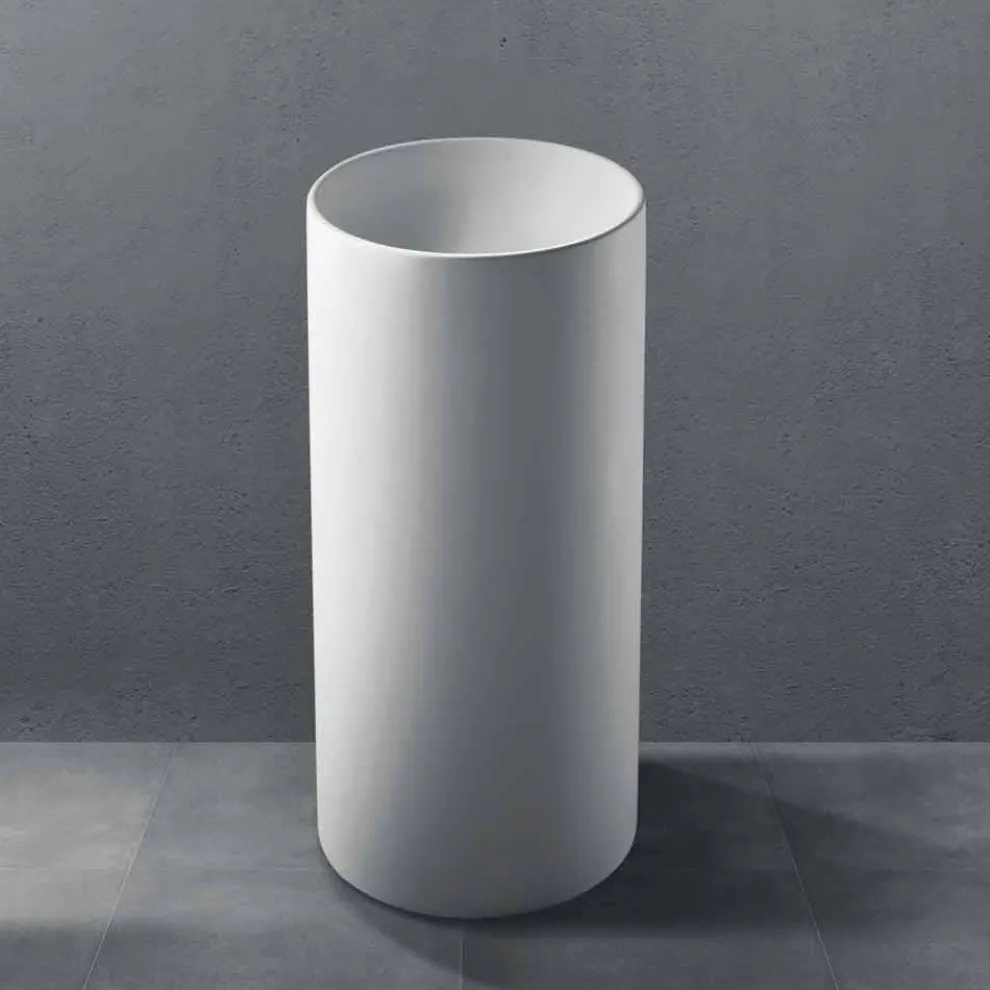 Freistehendes Badezimmer-Waschbecken aus weißem Harz mit zylindrischer Form - Libertine