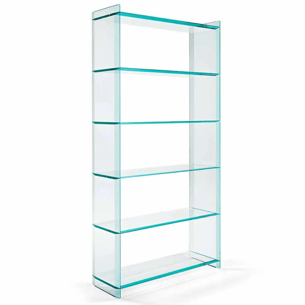 Freistehendes Bücherregal aus extra klarem Glas mit 6 Regalen Made in Italy - Ramen