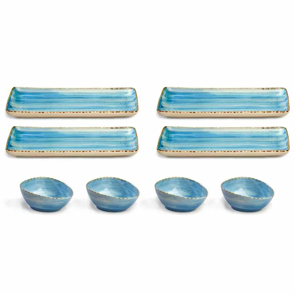 Service 8 farbige rechteckige Platten und Schüssel Modernes Design in Steinzeug - Simba