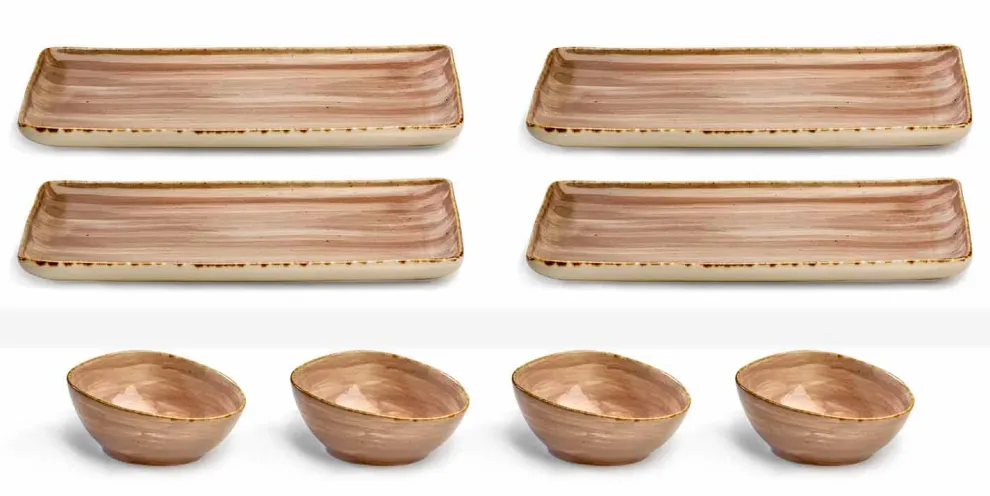 Service 8 farbige rechteckige Platten und Schüssel Modernes Design in Steinzeug - Simba