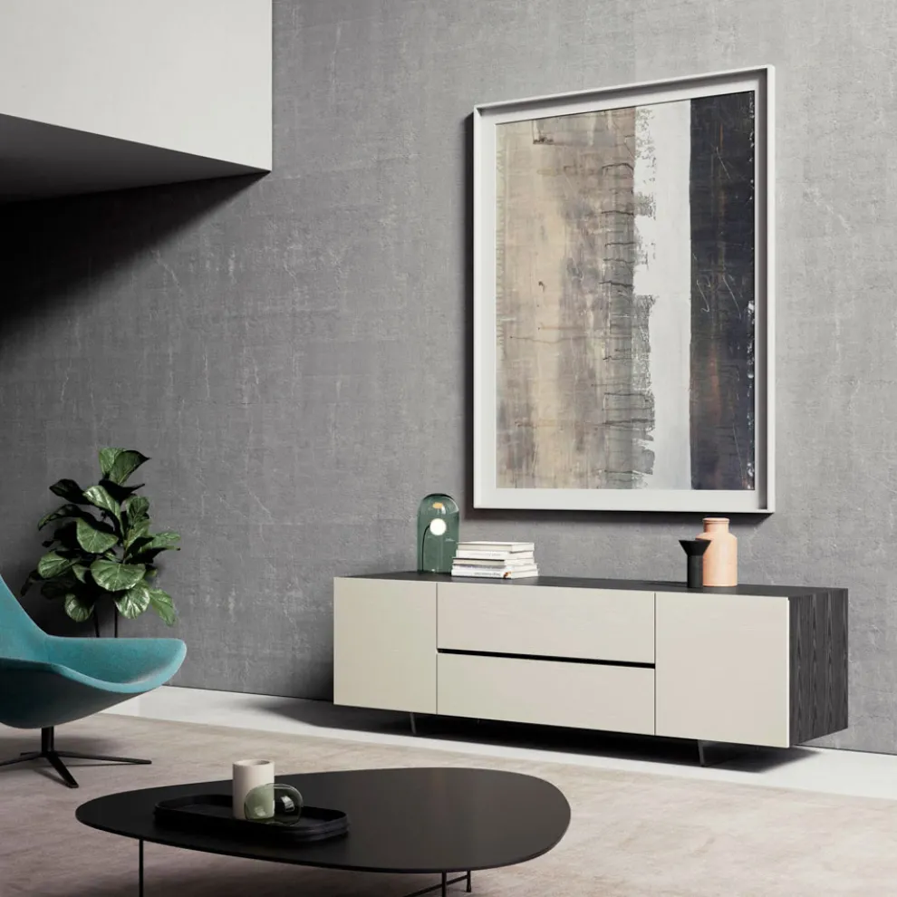 Furniertes Sideboard mit Methacrylat-Beinen, hergestellt in Italien – Frank