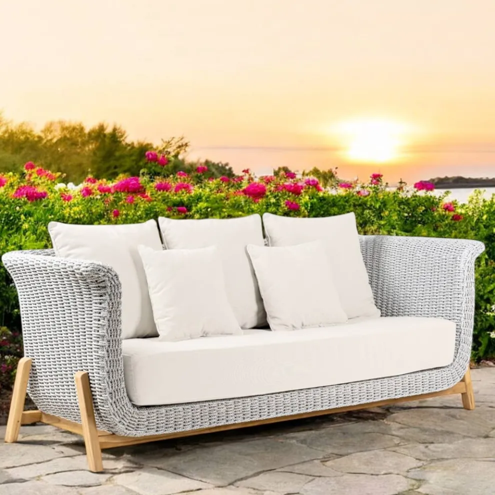 3-Sitzer-Gartensofa aus Teakholz und Seilgeflecht - Arjuna