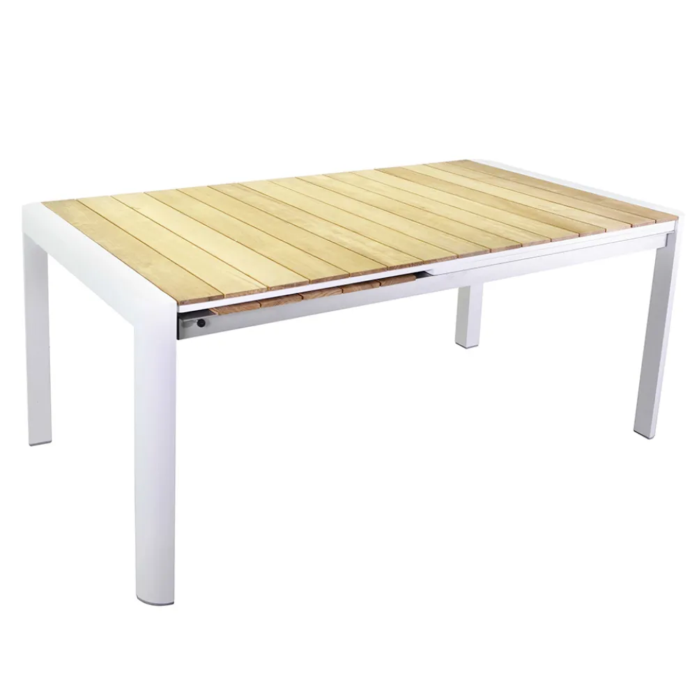 Ausziehbarer Tisch 240 cm aus weißem Aluminium und Teakholzplatte - Diary
