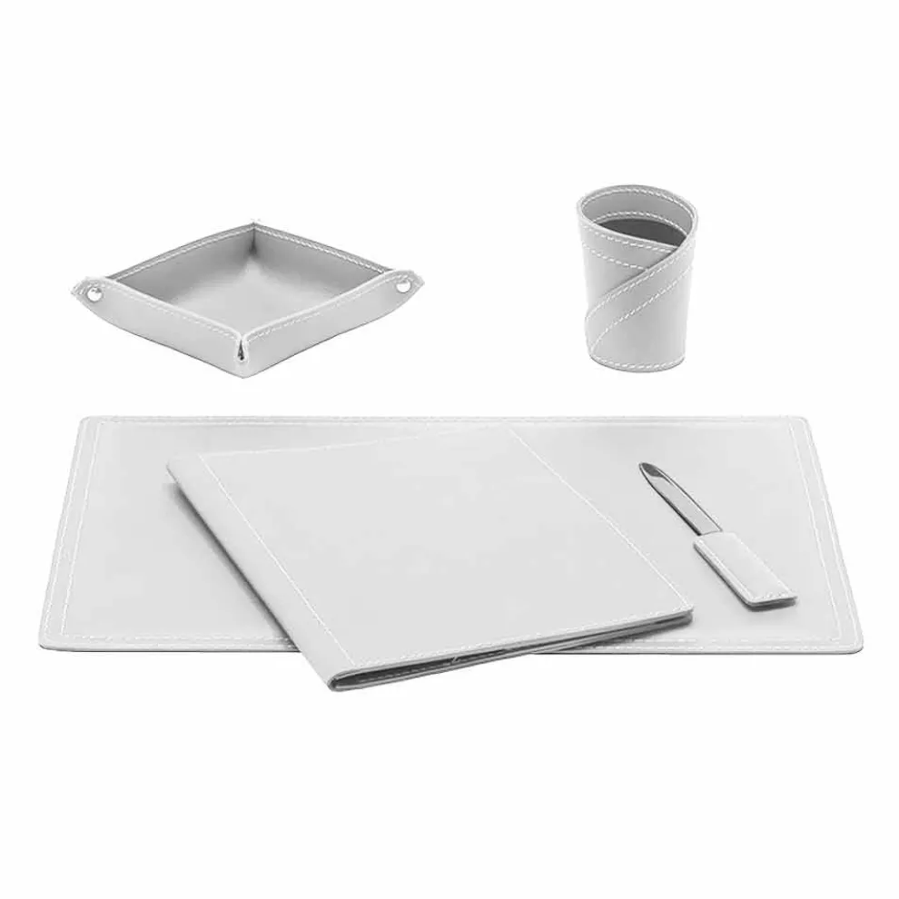 Zubehör Schreibtisch aus gebundenem Leder, 5 Stück, Made in Italy - Ascanio